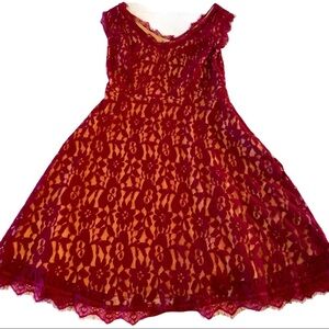 Altar’d State Tank Lace Overlay Wine Floral Lined Mini Dress Women Sz XS